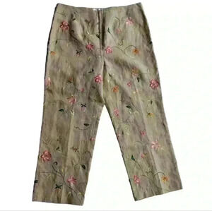Allison Taylor Floral Embroidered Linen Pants
